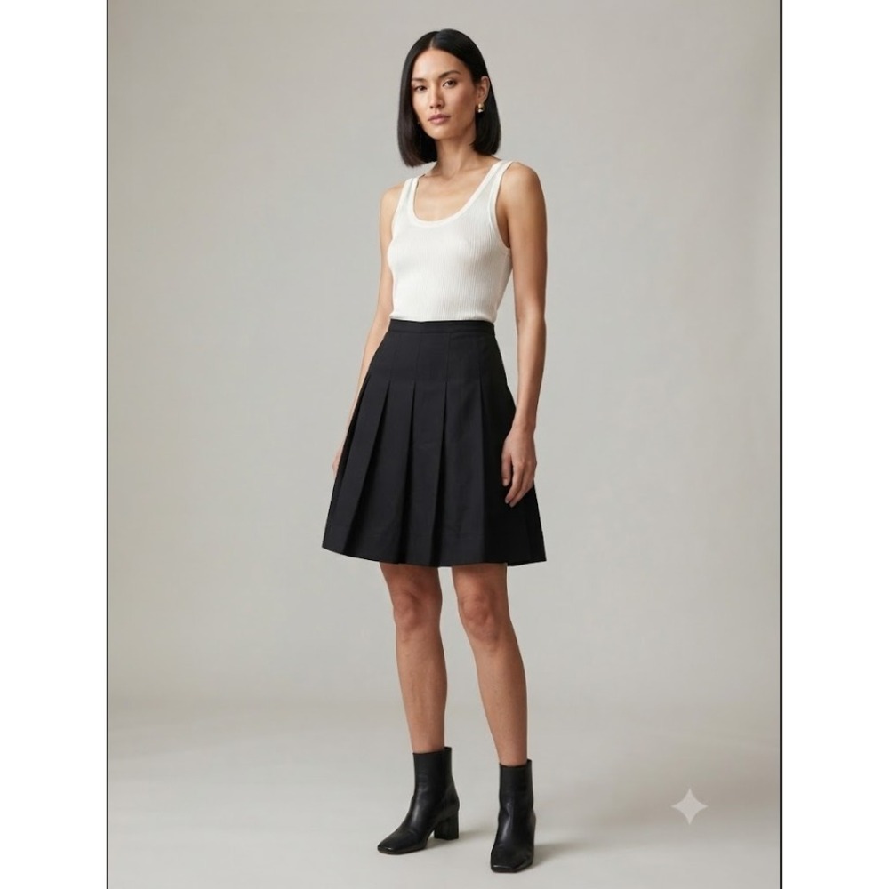 Jones New York Pleated Skirt Womens Black Trim A-Line Size